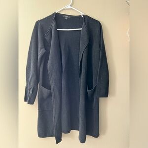 J Crew sz S open front cascading collar black sweater linen/viscose blend.